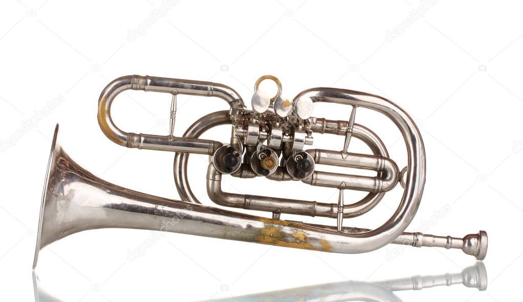 Old trumpet isolated on white