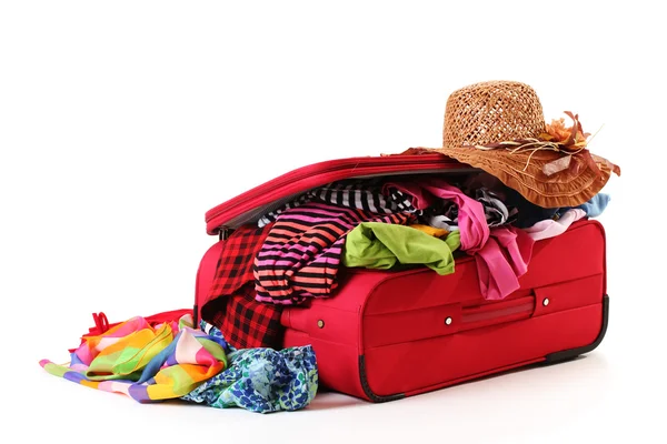 ? 服白で隔離を赤い losed スーツケース — ストック写真