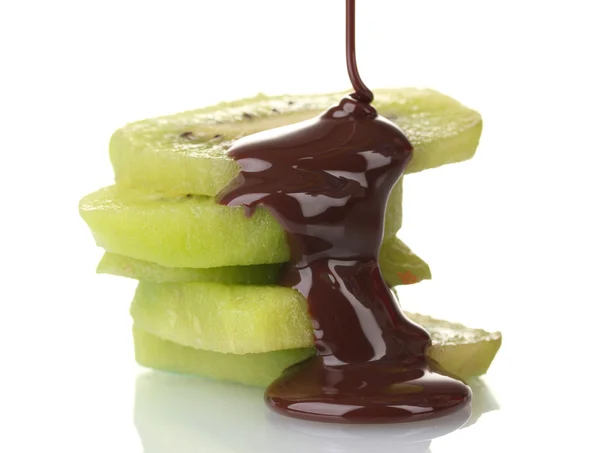 Sliced ripe kiwi with chocolate — Stock Photo, Image