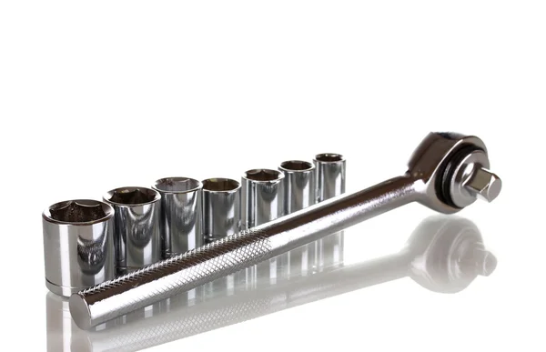 Socket wrench with nozzles isolated on white — Stock Photo, Image