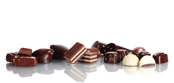 Many different chocolate candy isolated on white — Stock Photo, Image
