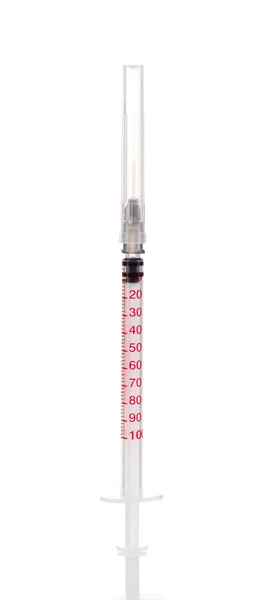 Seringa de insulina isolada sobre branco — Fotografia de Stock