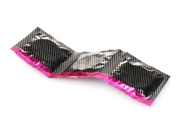 Three condoms in pack isolated on white clipart