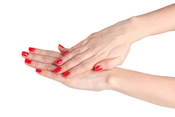 Manikűr elszigetelt fehér női kezek — Stock Fotó