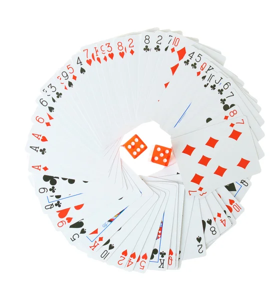 Cartões e dados isolados sobre branco — Fotografia de Stock