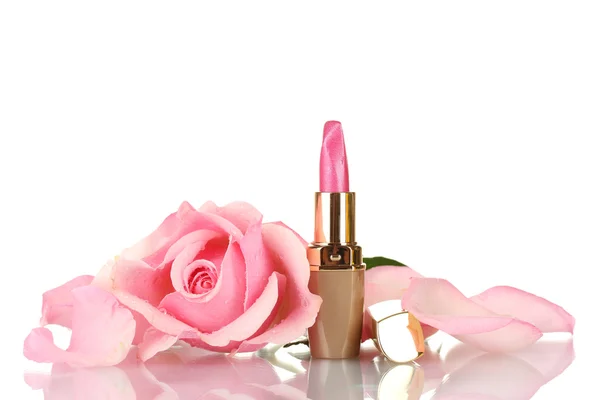 Lápiz labial rosa y rosa rosa aislados en blanco — Foto de Stock