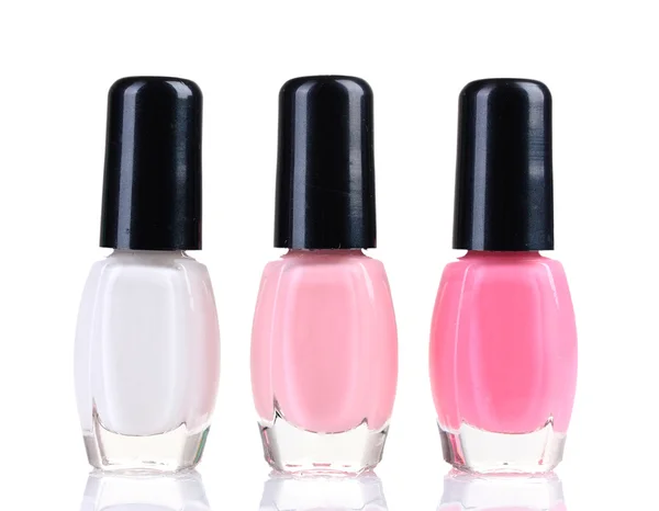 Three bottles of nail polish isolated on white — Stock Photo, Image