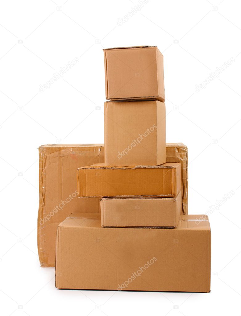 Brown cardboard boxes isolated on white