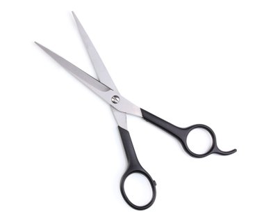 Shiny blond hair and hair cutting shears isolated on white clipart