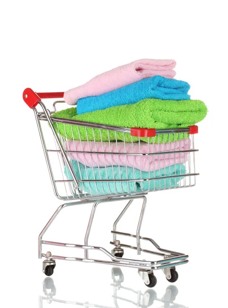 stock image Shopping cart and towels isolated on white