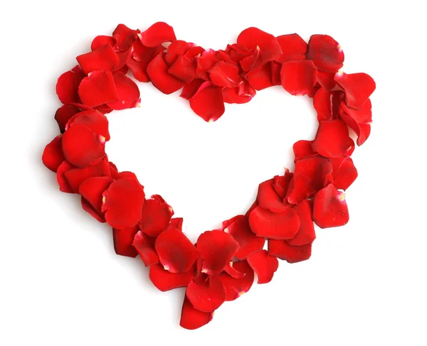 Vackert hjärta av röda rosenblad isolerade på vitt — Stockfoto