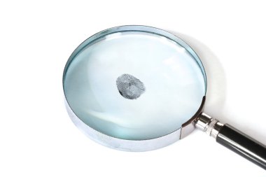 Magnifying glass and fingerprint isolated on white clipart