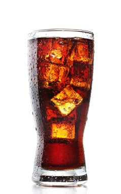 Glass of cola with ice isolated on white clipart