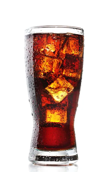 Glass of cola with ice isolated on white — Stock Photo, Image