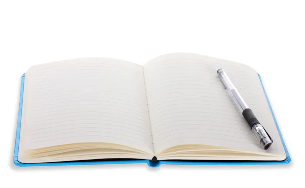 Bonito notebook e caneta isolada em branco — Fotografia de Stock