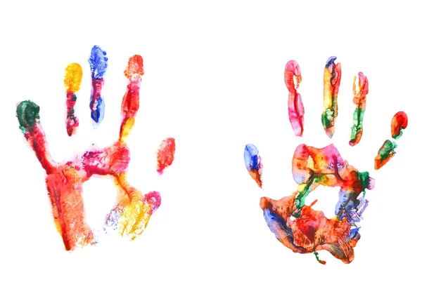 Color hand prints isolated on white — Stock Photo, Image