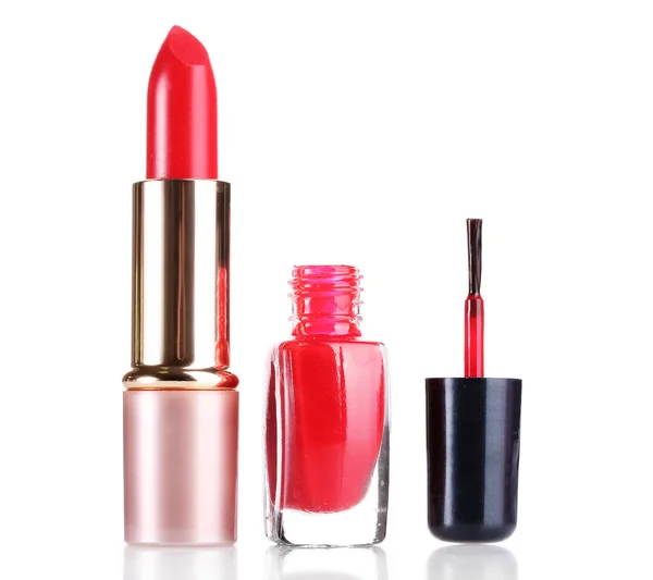 Red lipstick and nail polish isolated on white — Stock Photo, Image