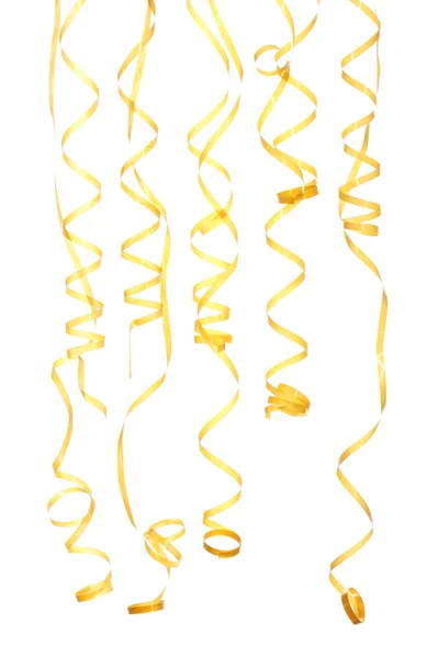 Beautiful yellow streamers isolated on white — Stock Photo, Image