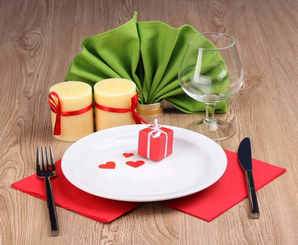 Table setting on wooden background Stock Photo