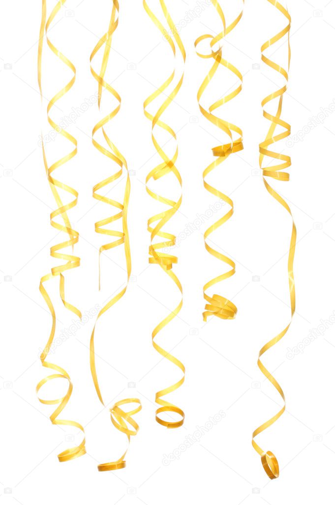 Beautiful yellow streamers isolated on white
