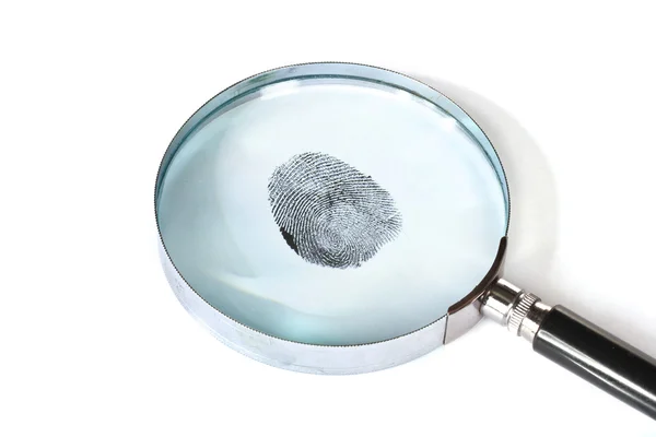 虫眼鏡と白で隔離される指紋 — ストック写真