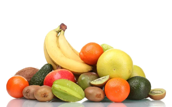 Assortment of exotic fruits isolated on white — Stock Photo, Image