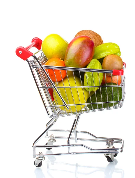 异国情调的水果在购物车上白色隔离的分类 — 图库照片