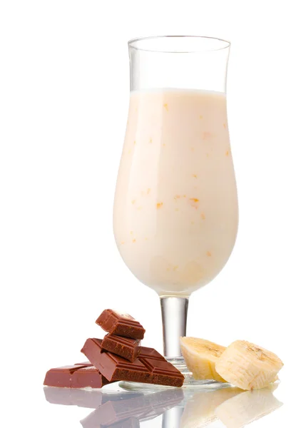 stock image Milk cocktail with bananas and chocolate isolated on white