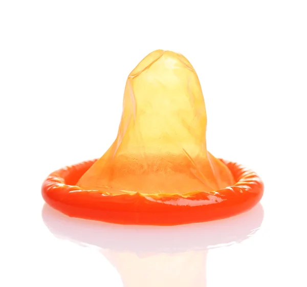 Preservativo laranja isolado em branco — Fotografia de Stock
