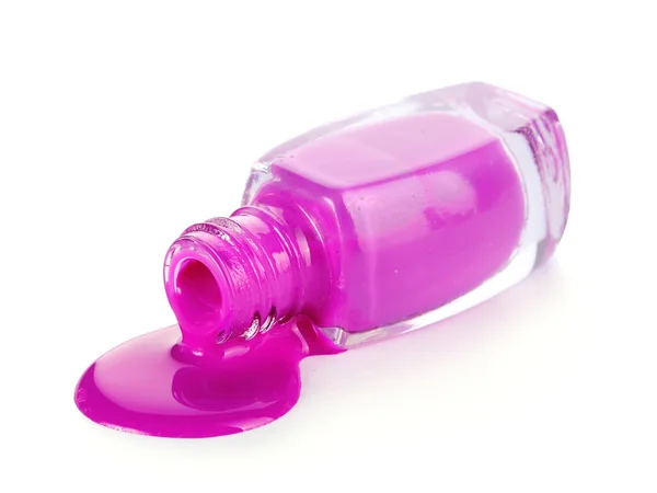Otworzyć butelkę z różowy lakier do paznokci na białym tle — Zdjęcie stockowe