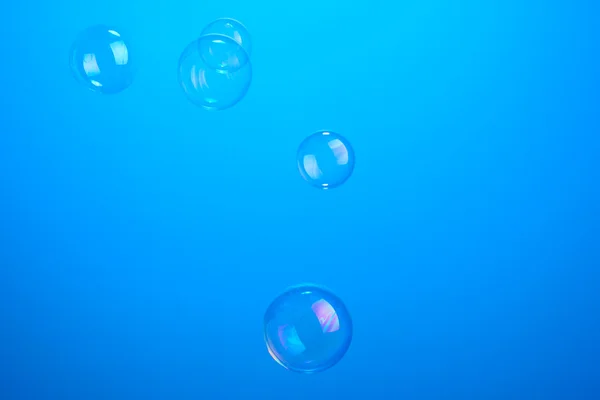 Burbujas de jabón sobre fondo azul —  Fotos de Stock