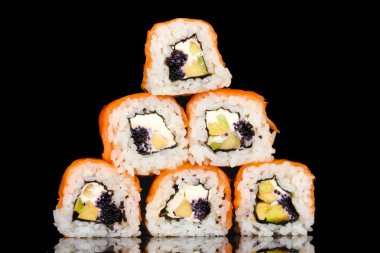 Tasty rolls isolated on black clipart