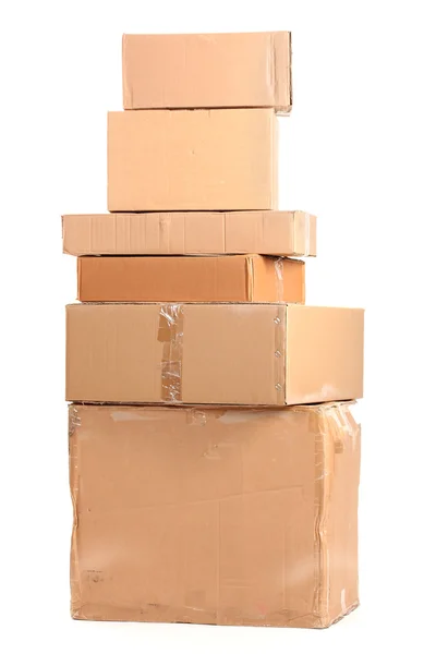 Boîtes en carton brun isolées sur blanc — Photo