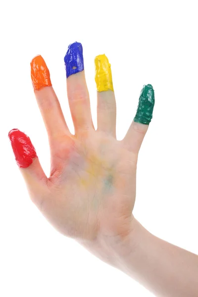 Рука в яскравій фарбі ізольована на білому — стокове фото