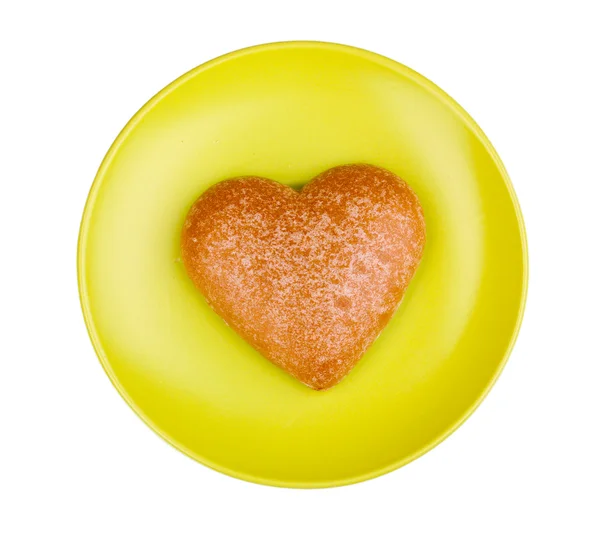 Heart-shaped cookie on saucer isolated on white — Stock Photo, Image