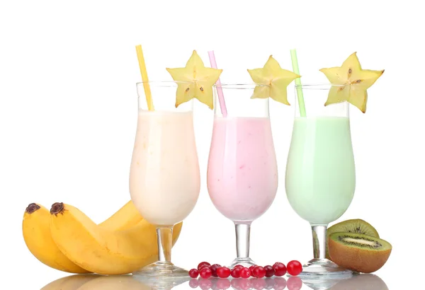 Milk shakes with fruits isolated on white Stock Image