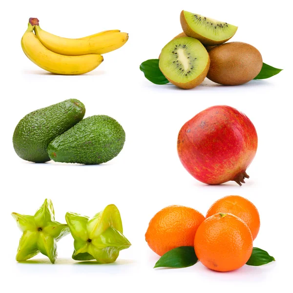 Sortiment av exotiska frukter i collage — Stockfoto