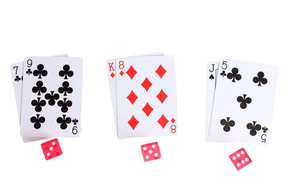 卡和孤立在白色的骰子 — 图库照片