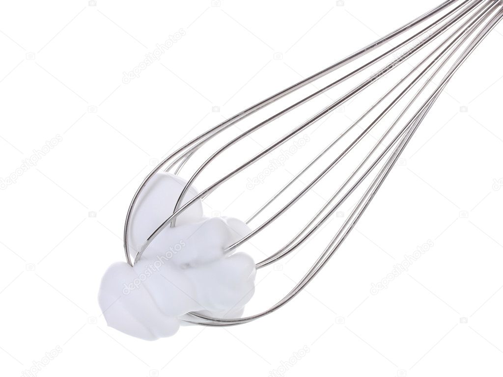 Metal whisk for whipping eggs with cream isolated on white