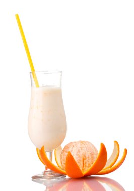 Bunch of bananas and milk cocktail isolated on white clipart