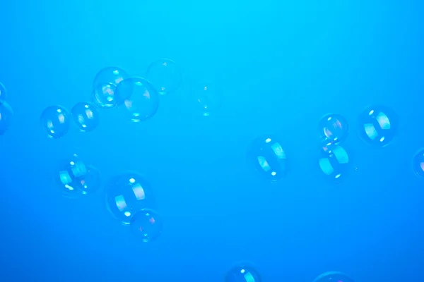 Zeepbellen op blauwe achtergrond — Stockfoto
