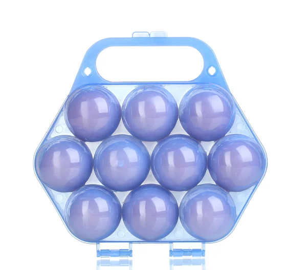 Eier in blauer Plastikbox isoliert auf weiß — Stockfoto