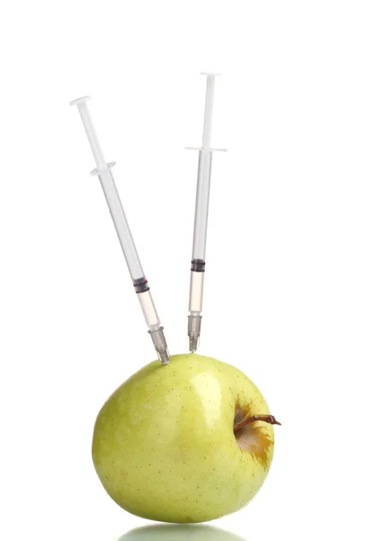 青リンゴ、白で隔離される注射器 — ストック写真
