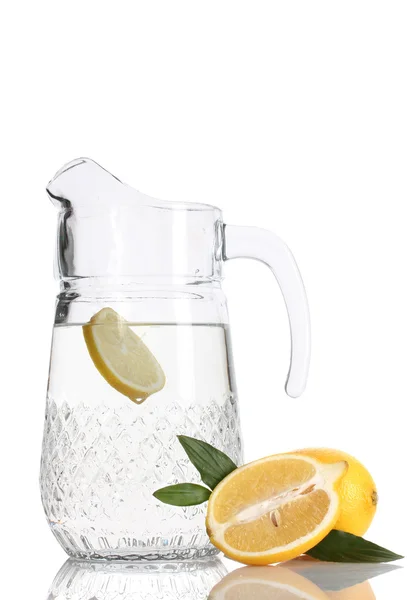 Pitcher of lemonade and lemon isolated on white — Stock Photo, Image
