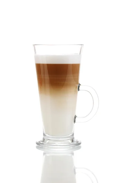 Fragrant сoffee latte in glass cup isolated on white — Stock Photo, Image