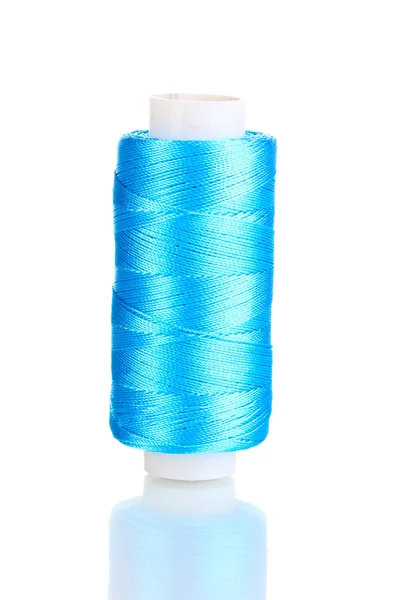 Blue bobbin thread isolated on white — Stock Photo, Image