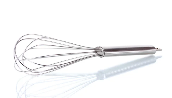 Metal whisk for whipping eggs isolated on white — Stock Photo, Image