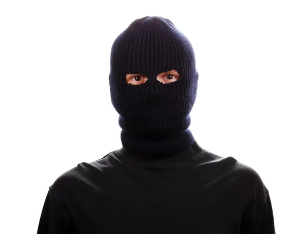 Bandido en máscara negra aislado en blanco —  Fotos de Stock