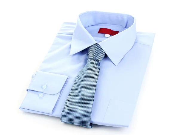 New blue man's shirt and tie isolated on white — Stock Photo, Image