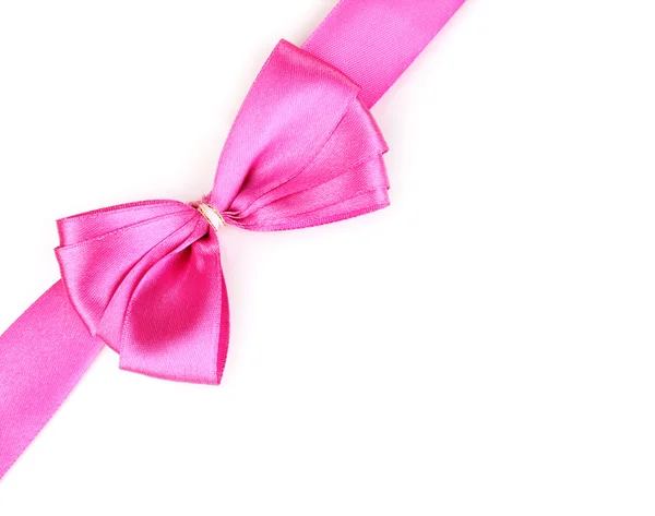 Pink satin bow and ribbon isolated on white — Stock Photo, Image